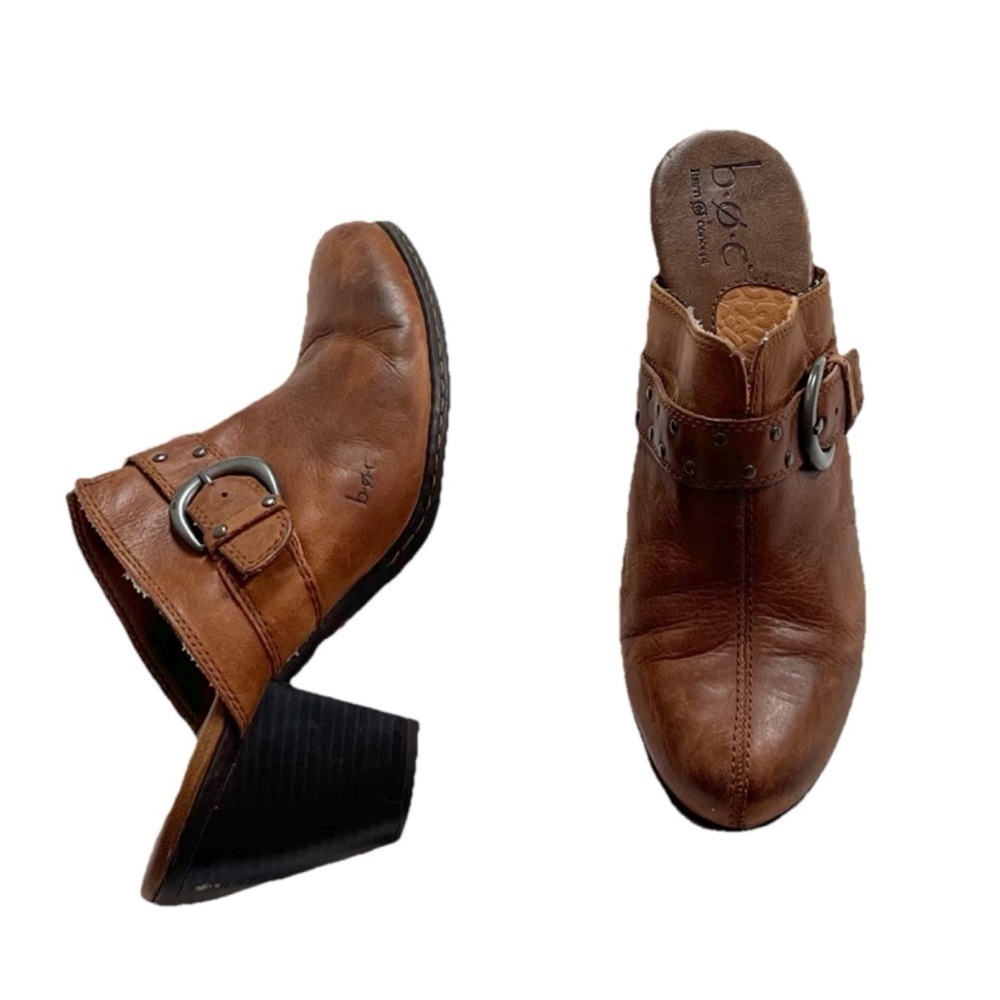 Born Leather Slip On Clogs Heels Mules Women’s Size 8/39 Solid Brown Casual